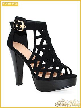 Open Toe Ankle Strap Sandal Western Bootie Stacked Heel Cutout Shoes
